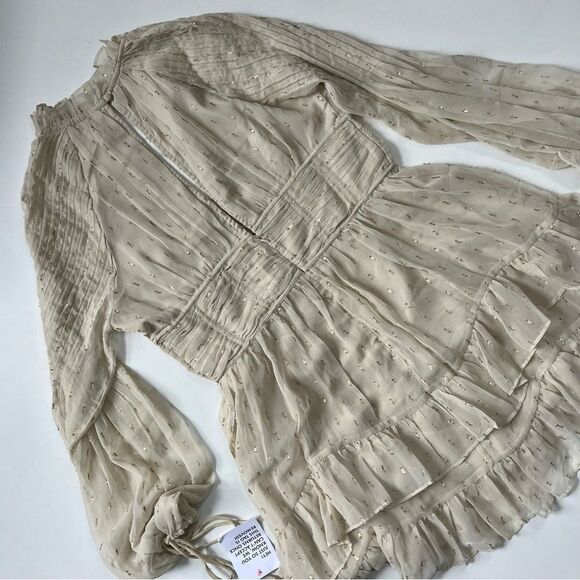 ASOS NWT jacquard chiffon high neck mini dress 14 - Picture 7 of 11